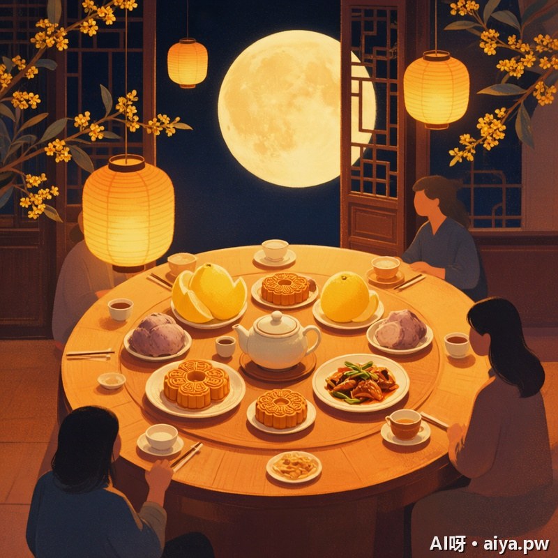 中秋团圆家宴插画 效果示例