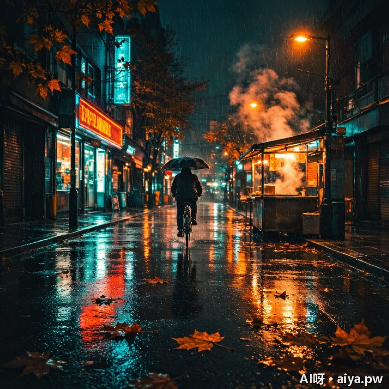 深秋雨夜电影感街景 效果示例