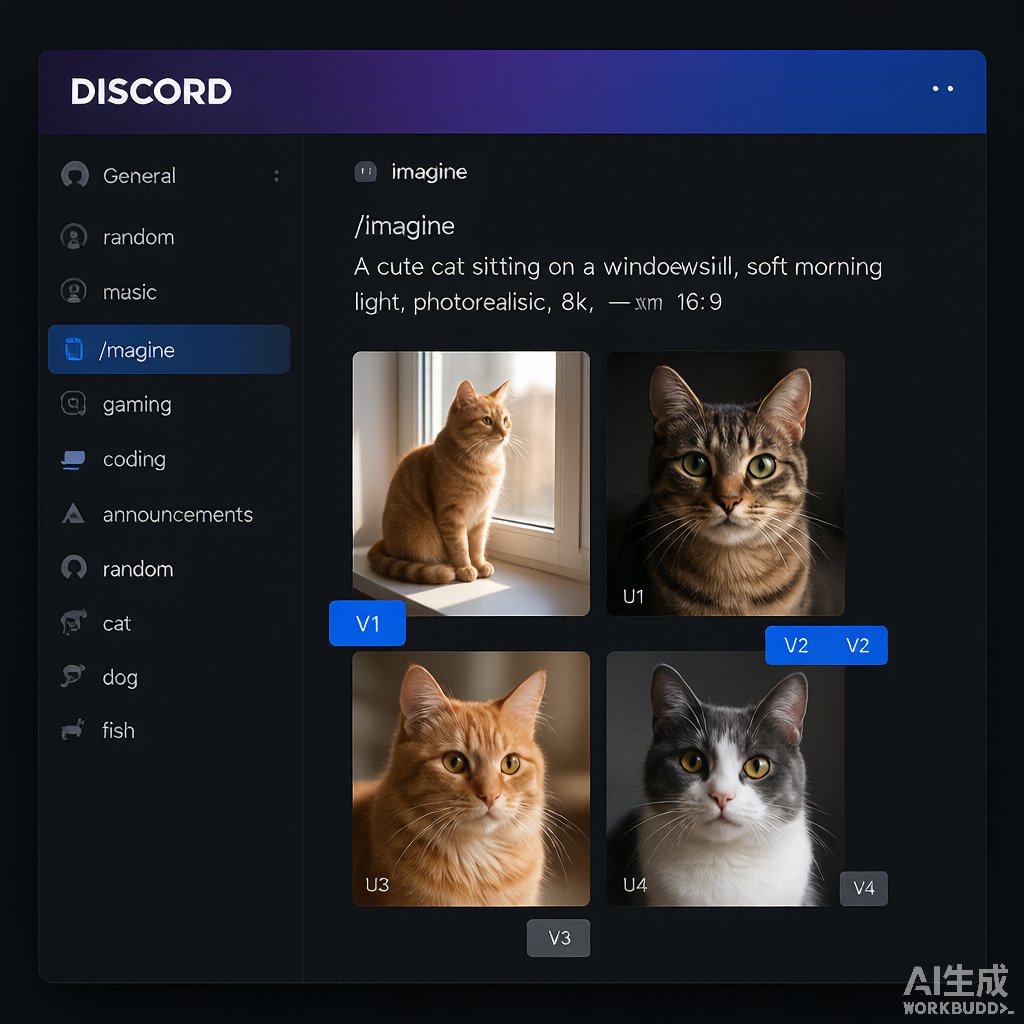 Midjourney 在 Discord 中的操作界面