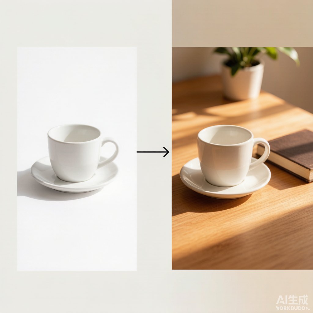 白底产品图转换为场景图的流程示意